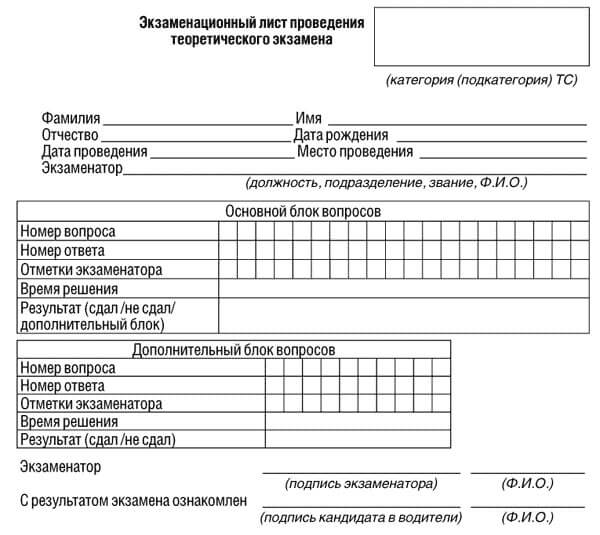 купить лист сдачи теоретического экзамена ПДД в Шумерле